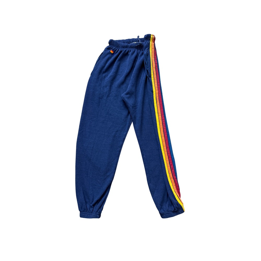 Aviator Nation Navy Blue Rainbow 5 Stripe Sweatpants Joggers Retro Surf